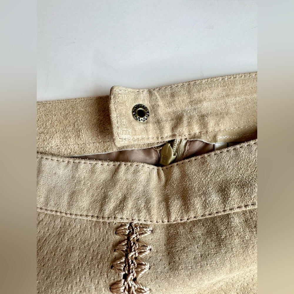 Lee Magraw Collection Vintage Suede Fringe Midi Skirt Beige Size 10 - Picture 13 of 16